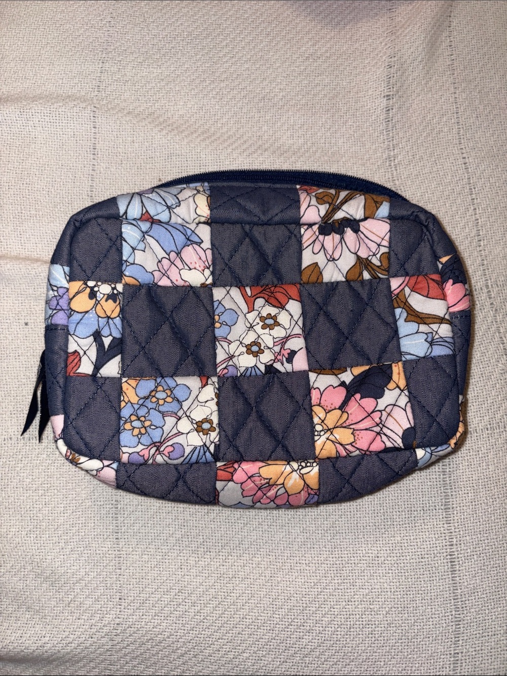 Vera Bradley Navy Quilted Patchwork Floral Cosmetic Pouch